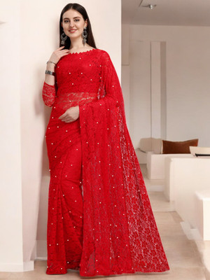 NEXA Printed Bollywood Brasso Saree(Red)