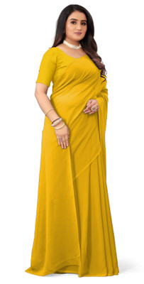 ASTYLOR Solid/Plain Daily Wear Georgette Saree(Yellow)