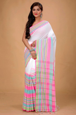 Bhadra Woven, Self Design Handloom Handloom Pure Cotton Saree(White)
