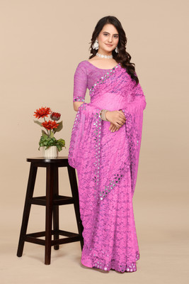 MAA CREATION Floral Print Bollywood Net Saree(Red)