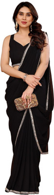 RAJESHWAR FASHION Solid/Plain Daily Wear Georgette Saree(Black)