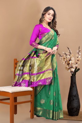 NARAYAN TEXTILES Woven Banarasi Cotton Blend Saree(Green)