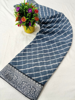 VD PRINTS Striped Leheria Georgette Saree(Dark Blue)