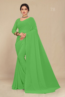 STAVA CREATION Solid/Plain Daily Wear Georgette Saree(Green)