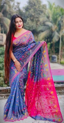 sohamsaree Woven Handloom Cotton Silk Saree(Blue)