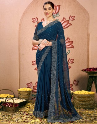 Samah Embellished, Self Design Bollywood Georgette Saree(Blue)