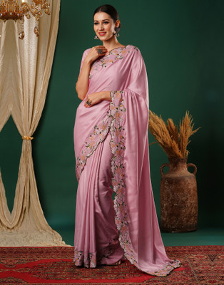 all about you Embroidered, Dyed Bollywood Satin Saree(Pink, Multicolor)