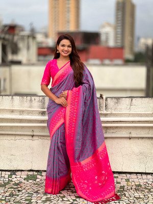 all about you Woven Banarasi Silk Blend Saree(Purple)