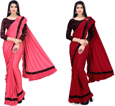 HARIOM FASHION Embellished Bollywood Lycra Blend Saree(Pack of 2, Multicolor)