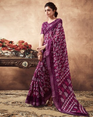 SIRIL Embellished, Checkered, Geometric Print, Printed Bollywood Cotton Blend Saree(Purple, Multicolor)