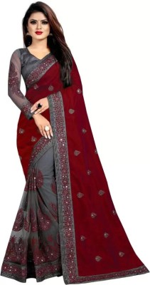 Amberex Self Design Bollywood Silk Blend Saree(Maroon)