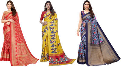 Nirvaan Printed Daily Wear Art Silk Saree(Pack of 3, Red, Yellow, Blue)