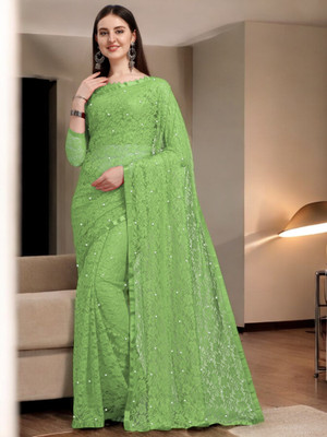 Fashion Nexa Striped Bollywood Brasso Saree(Light Green)