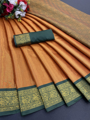 SATVASHIV Solid/Plain Banarasi Pure Silk Saree(Orange)