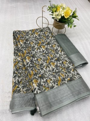 SPOTXY Digital Print Kanjivaram Linen, Cotton Silk Saree(Dark Blue)