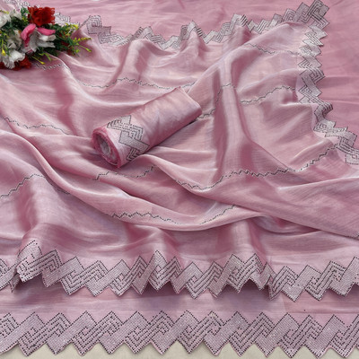 VarniRaaj Fashion Embellished Bollywood Jimmy choo Saree(Pink)