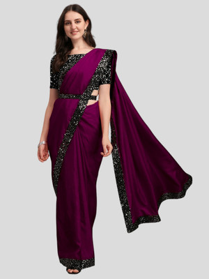 Sakifashion Solid/Plain Bollywood Lycra Blend Saree(Purple)