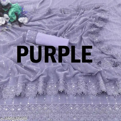 Vragi Embellished Bollywood Lycra Blend Saree(Purple)