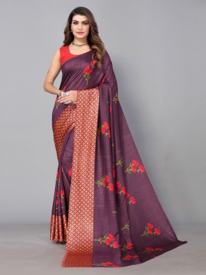 Shaily Retails Floral Print Daily Wear Silk Blend Saree(Purple)