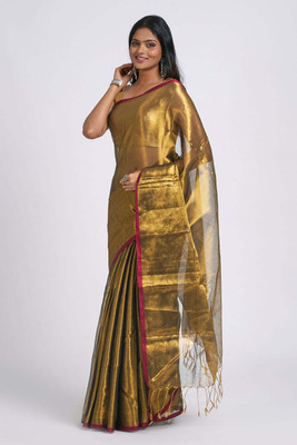 Bengal S Self Design Handloom Tissue Saree(Mustard)
