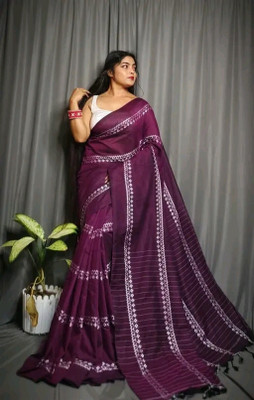 ADbutiq Digital Print Bollywood Handloom Pure Cotton Saree(White)