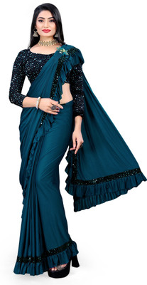miracletex Self Design Bollywood Lycra Blend Saree(Blue)