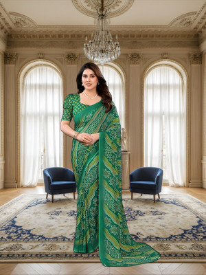 SmittenSmit Printed Bollywood Georgette Saree(Dark Green)
