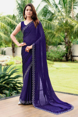 PEEYU Dyed Bollywood Chiffon Saree(Blue)