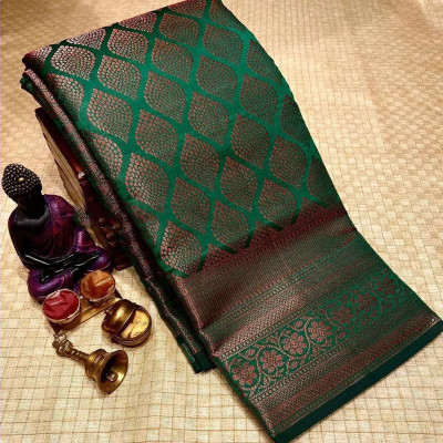 Saaransh Woven Banarasi Pure Silk, Cotton Silk Saree(Green)