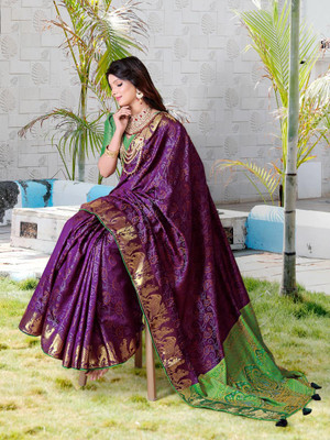 jayant creation Printed Patola Silk Blend Saree(Purple)
