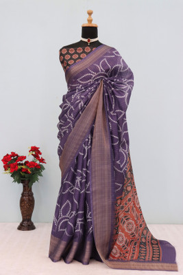 PARI DESIGNER Printed Banarasi Silk Blend Saree(Purple)