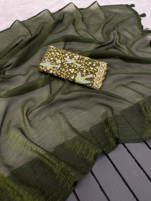 JIVI CLOTHING Solid/Plain Bollywood Chiffon Saree(Light Green)