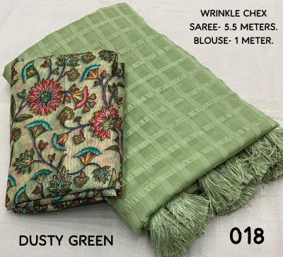 SVPrints Checkered Daily Wear Georgette Saree(Light Green)