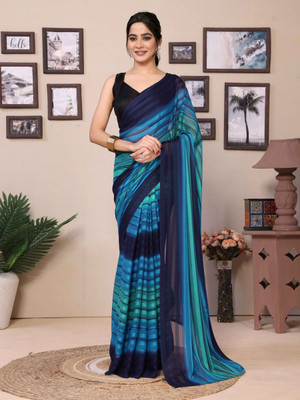 RHEY Striped Bollywood Georgette Saree(Blue)