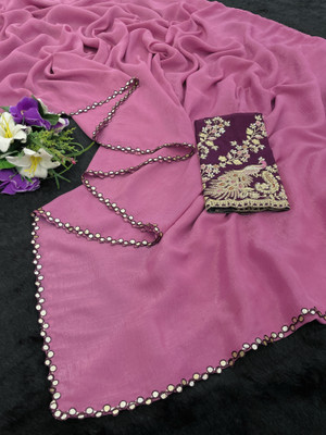 K 5 FASHION Embroidered, Self Design Bollywood Tissue Saree(Pink)