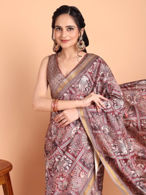 Divastri Geometric Print, Printed, Digital Print, Embellished Bollywood Silk Blend Saree(Brown)