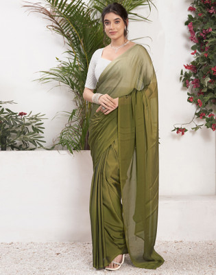 Divastri Solid/Plain Bollywood Georgette Saree(Green)