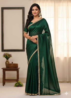 winsaree Solid/Plain Bollywood Supernet Saree(Green)