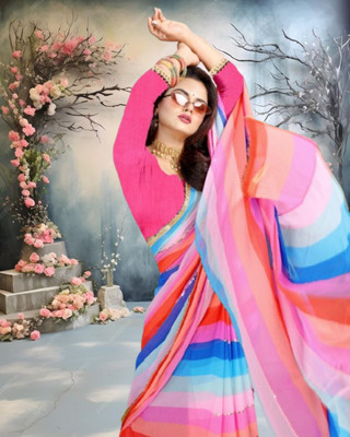 JAYAMENTERPRISE Striped, Printed, Self Design Bollywood Georgette Saree(Multicolor)