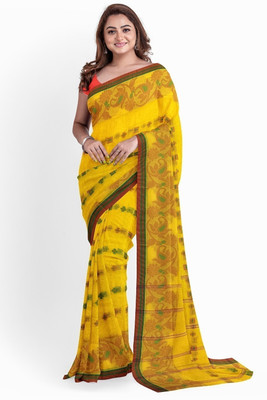 Sayak Creation Printed Tant Pure Cotton Saree(Yellow)