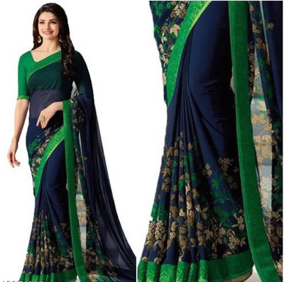 Insta Trendz Printed Daily Wear Georgette, Chiffon Saree(Blue)