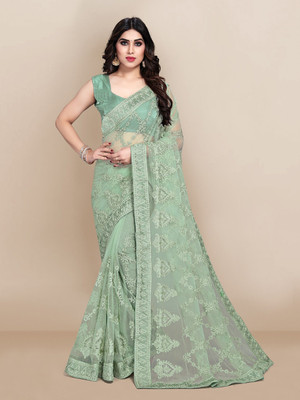 LADY SHOPI Embroidered Bollywood Net Saree(Light Green)