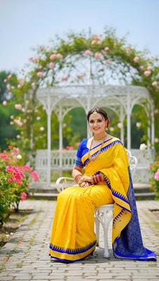 TILFELL Woven, Temple Border Sambalpuri Silk Blend Saree(Gold)