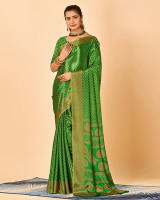 NEGRONISTAR Printed Daily Wear Crepe Saree(Green)