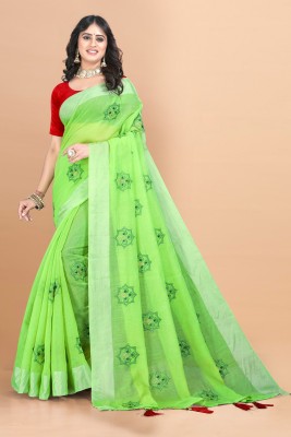 GARIYA Embroidered Bollywood Cotton Silk Saree(Green)