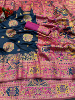 DEV SHREE SILK Woven Banarasi Jacquard Saree(Pink, Dark Blue)