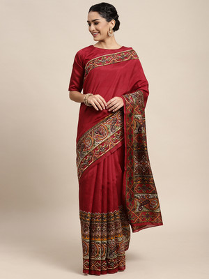 Divastri Printed Tant Silk Blend Saree(Maroon)