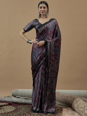 Sareemall Printed Hand Batik Crepe Saree(Purple)
