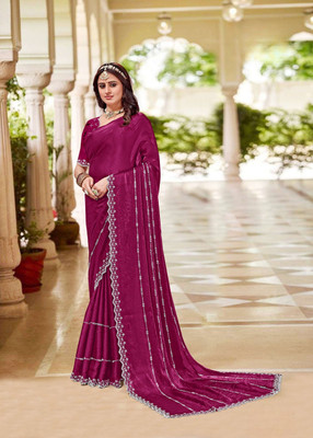 HARIOM CREATION Self Design, Solid/Plain, Dyed Daily Wear Satin Saree(Maroon)