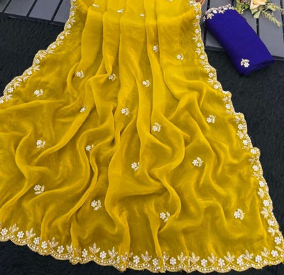 Ethina Fashion Embellished Bollywood Jimmy choo Saree(Yellow)